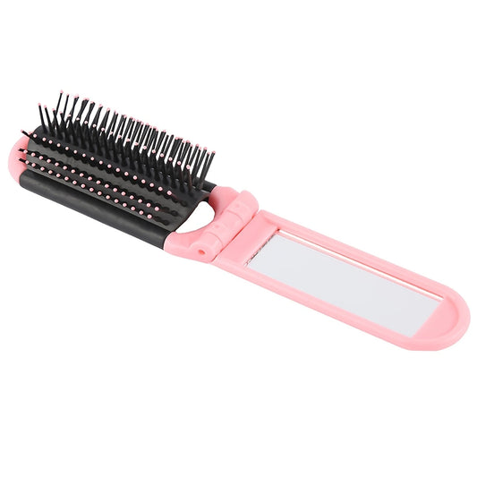 Brosse à Cheveux Pliable avec Miroir Intégré – Accessoire 2 en 1 Compact pour Retouches Beauté en Déplacement