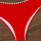 Bikini bandeau texturé – Maillot 2 pièces taille haute avec détails festonnés blancs