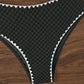 Bikini bandeau texturé – Maillot 2 pièces taille haute avec détails festonnés blancs