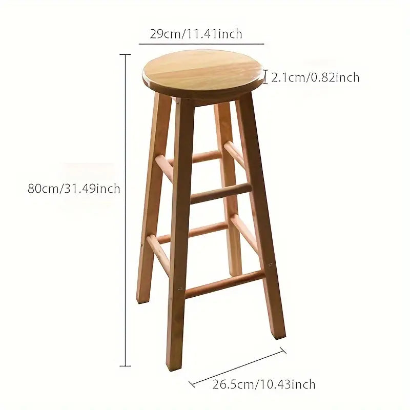 Tabouret Haut en Bois Massif – Chaise de Bar Ronde Disponible en 3 Hauteurs