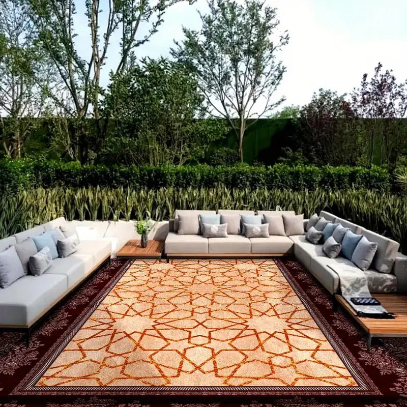 Tapis Classique Oriental Rouge et Beige – Motifs Géométriques Élégants pour Salon et Salle à Manger