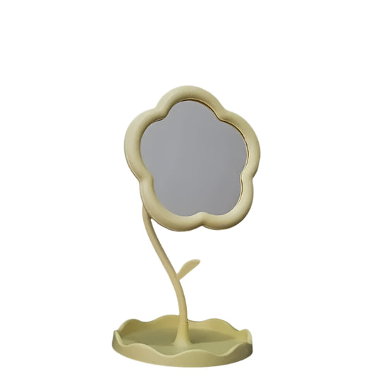 Miroir de Maquillage Fantaisie en Forme de Fleur – Design Original avec Support et Plateau de Rangement