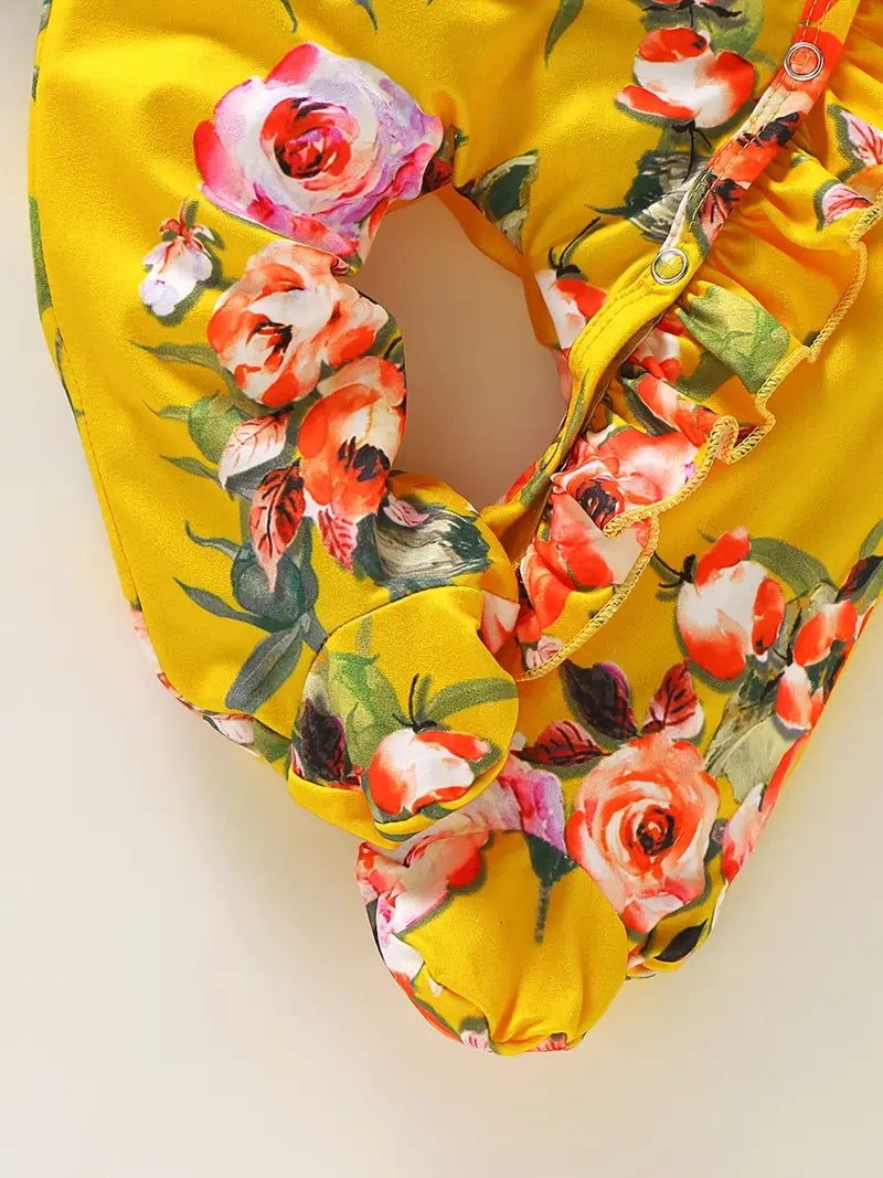 Body Bébé Fille à Fleurs Jaune avec Bandeau – Pyjama Combiné Confortable et Élégant