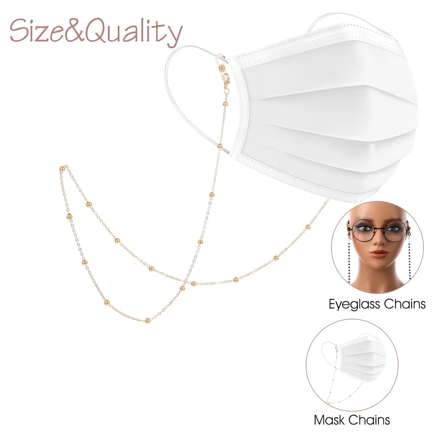 4pcs Chaînes de Lunettes Perle pour Femmes Dorées Argentées de Chaîne
