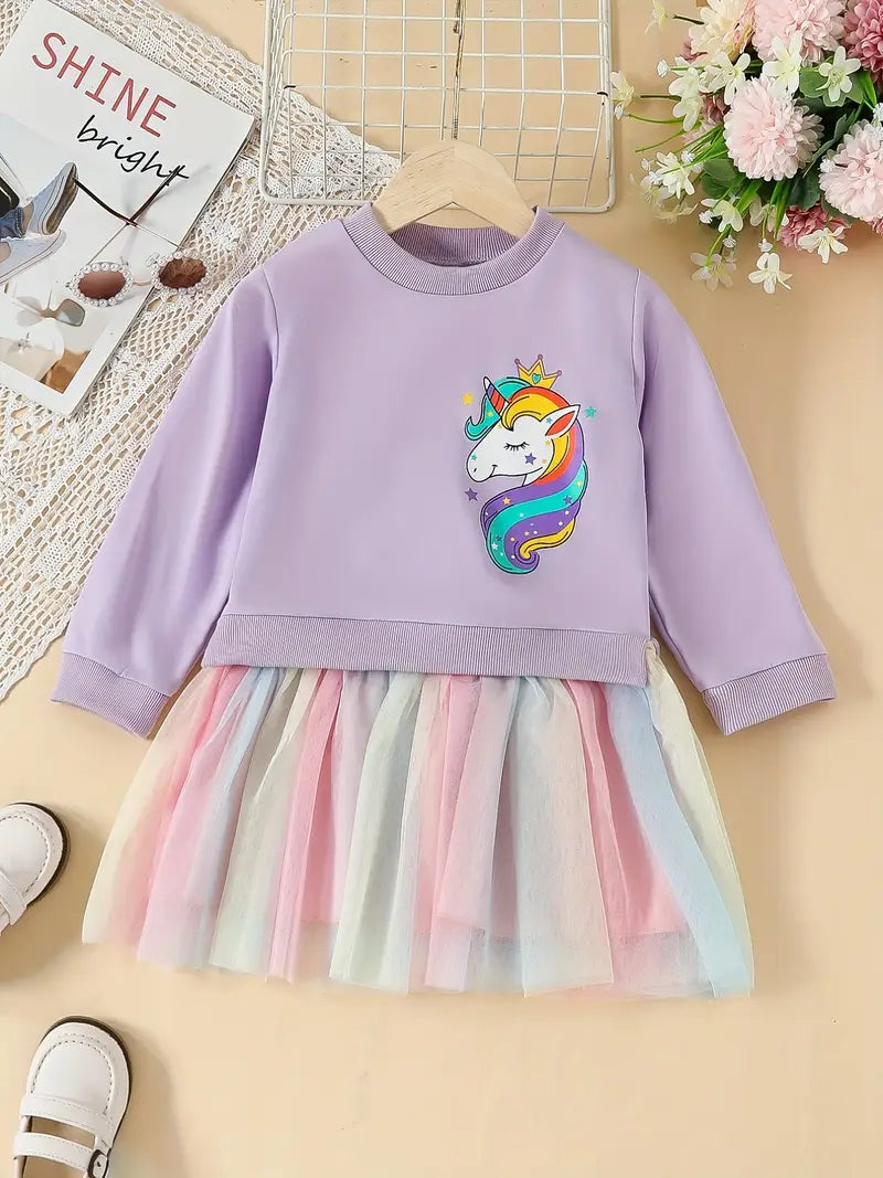 Robe fille licorne blanche avec jupe tutu arc-en-ciel – Tenue féérique et colorée