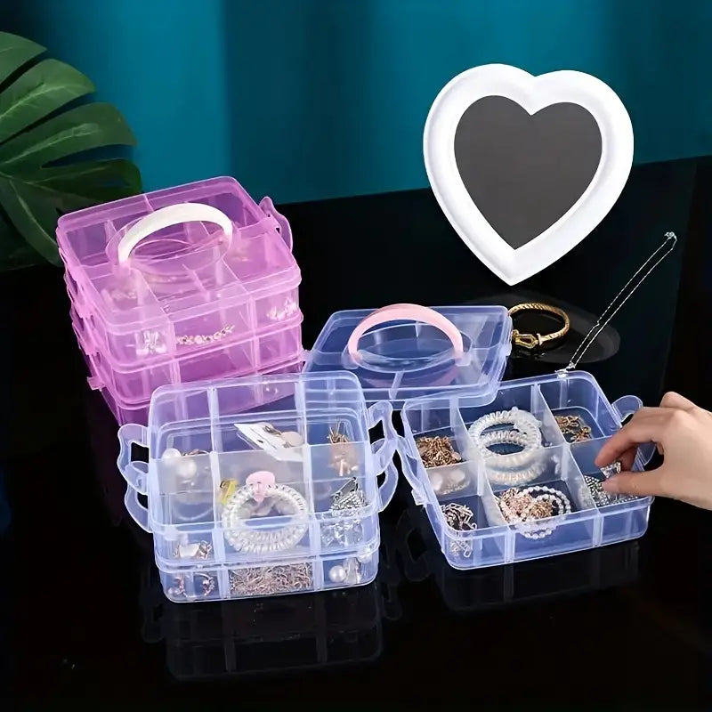 Boîte de Rangement Transparent à 3 Niveaux avec Compartiments – Organiseur Pratique pour Perles, Bijoux et Accessoires