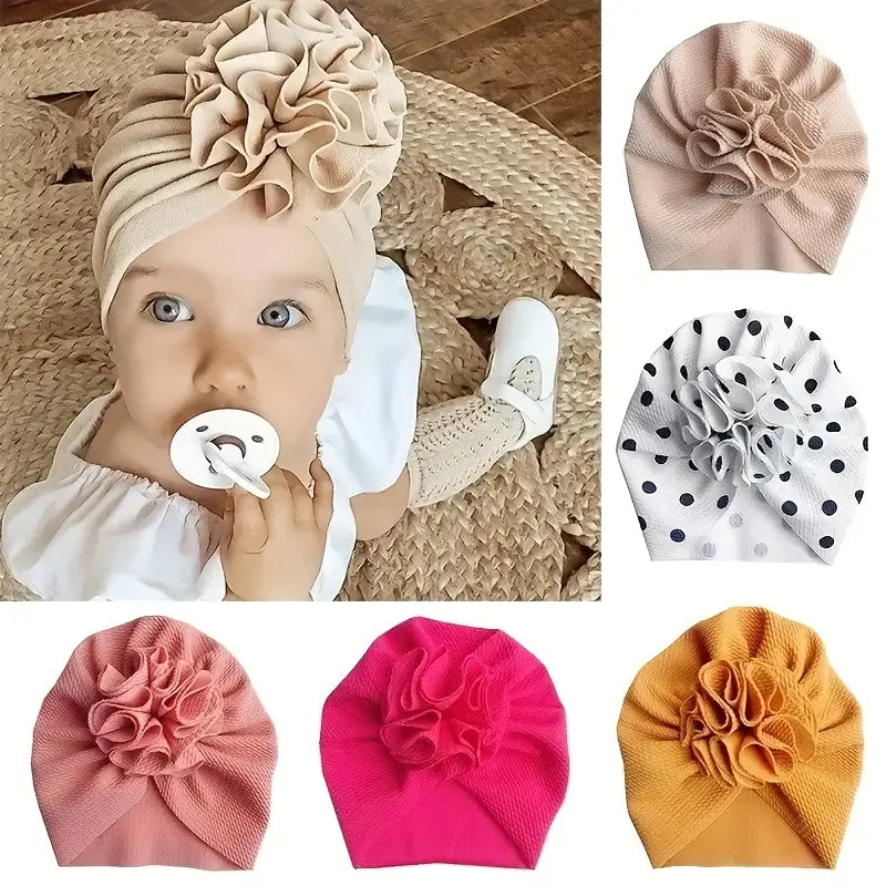 Turban Bébé avec Fleur en Tissu – Chapeaux et Casquettes Enfant Élégants | Bonnet Mode Fille Confort & Style