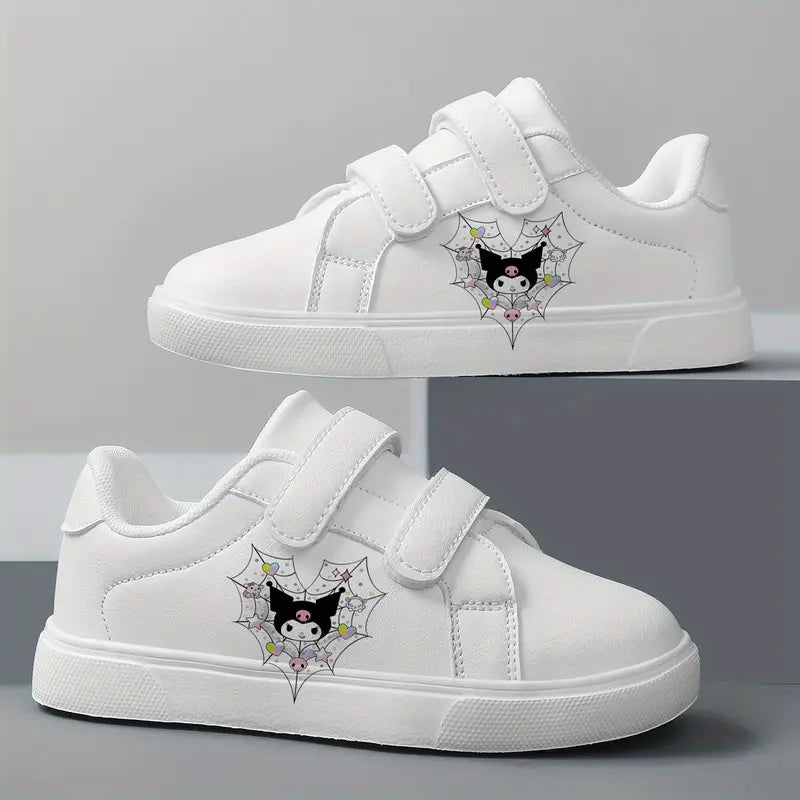 Chaussures de sport fille – Baskets blanches à scratch avec motif mignon confortables et légères