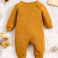 Body Bébé Manche Longue en Coton – Grenouillère Moutarde Motif Ours Mignon