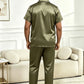 Ensemble pyjama 2 pièces grande taille pour homme en tissu fibre vert