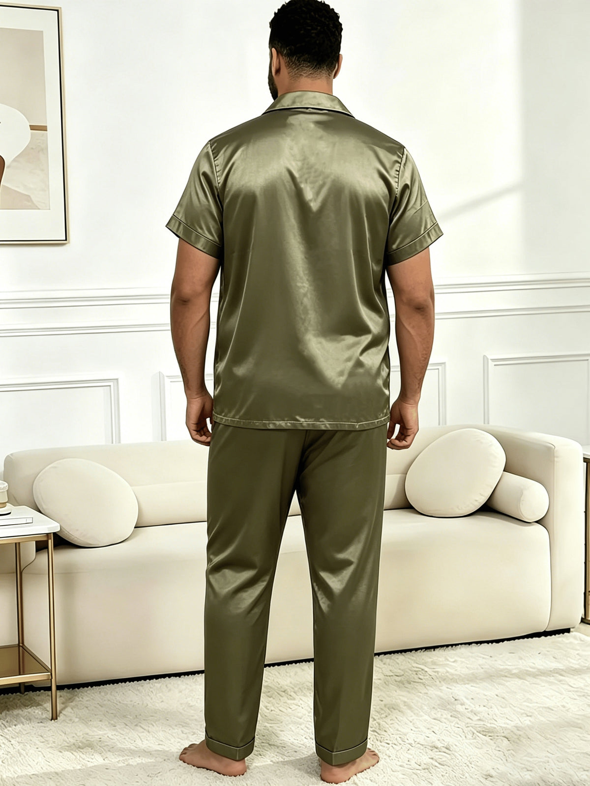 Ensemble pyjama 2 pièces grande taille pour homme en tissu fibre vert