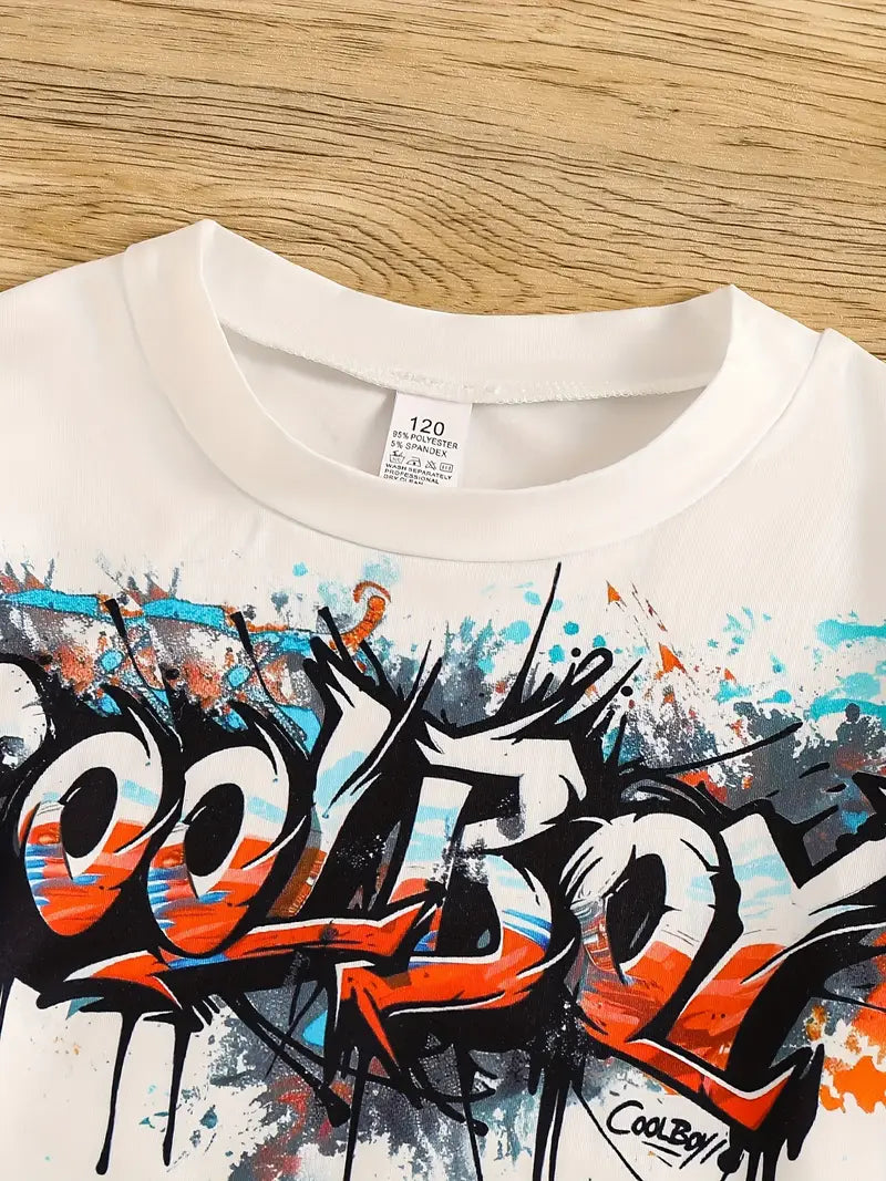 Ensemble Garçon Streetwear – Sweat Blanc et Pantalon Graffiti Coloré