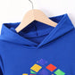 Sweat à capuche garçon bleu – Haut tendance avec imprimé Rubik’s Cube coloré, confortable et stylé