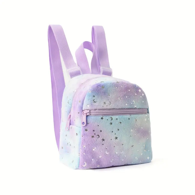 Sac à dos enfant fille pailleté – Motif étoiles et lunes, style licorne pastel violet