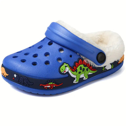 Sabots garçon fourrés dinosaures, coloris Bleu