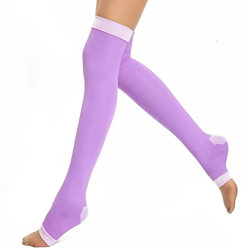 Bas de Contention Femme Violet – Mi-cuisses sans Pieds, Compression Douce pour Jambes Légères et Style Coloré