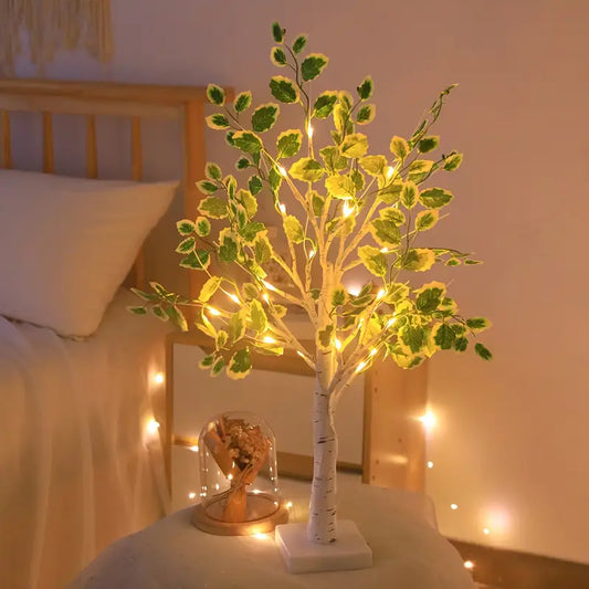 Lampe Arbre LED Décoratif avec Feuilles Vertes – Éclairage Ambiance Naturel pour Salon, Chambre et Bureau