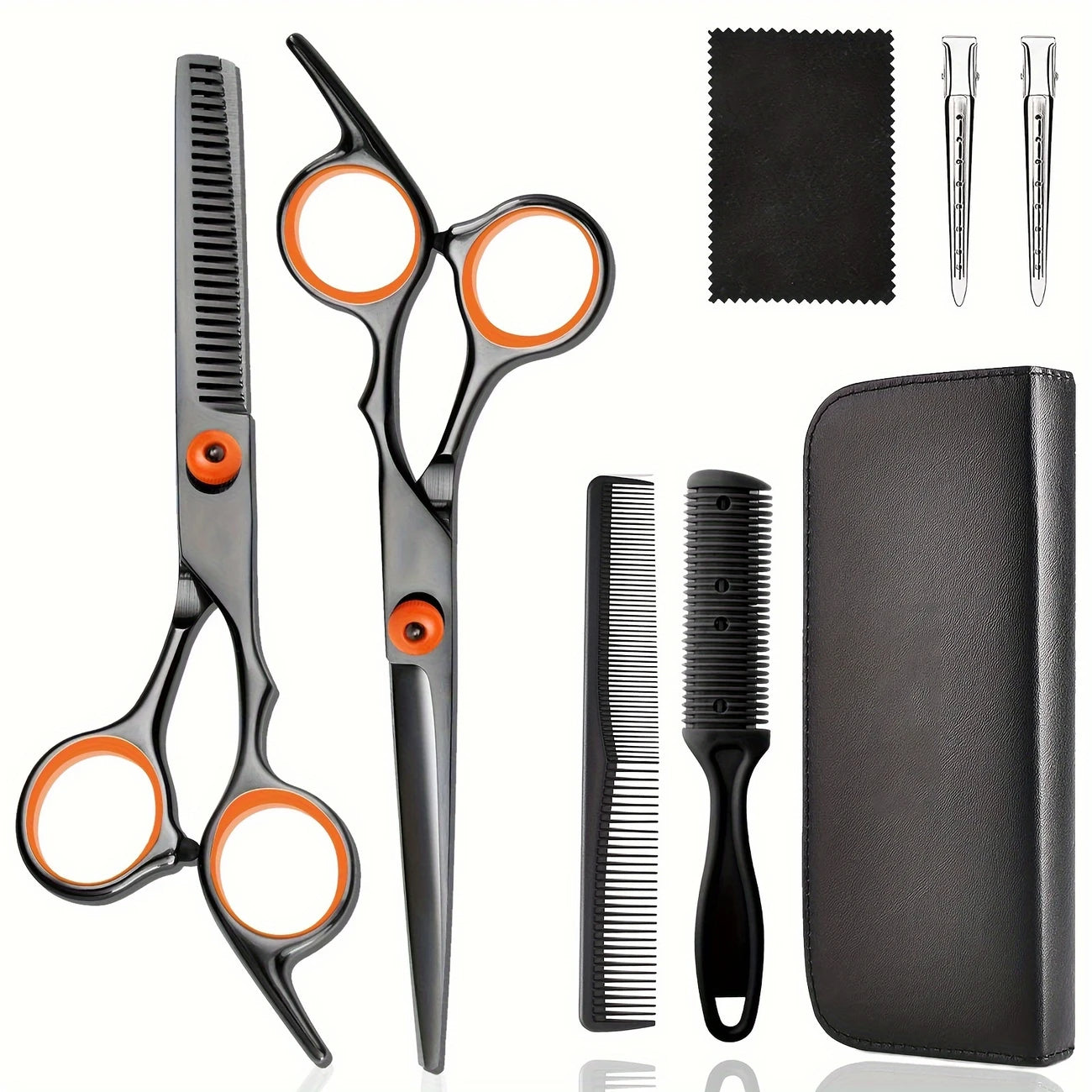 Kit de Coiffure Professionnel 8 pièces – Ciseaux Coiffure & Effilage, Peignes, Pinces et Étui Inclus