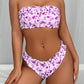 Bikini bandeau à volants avec imprimé fleuri – Style romantique et coupe échancrée