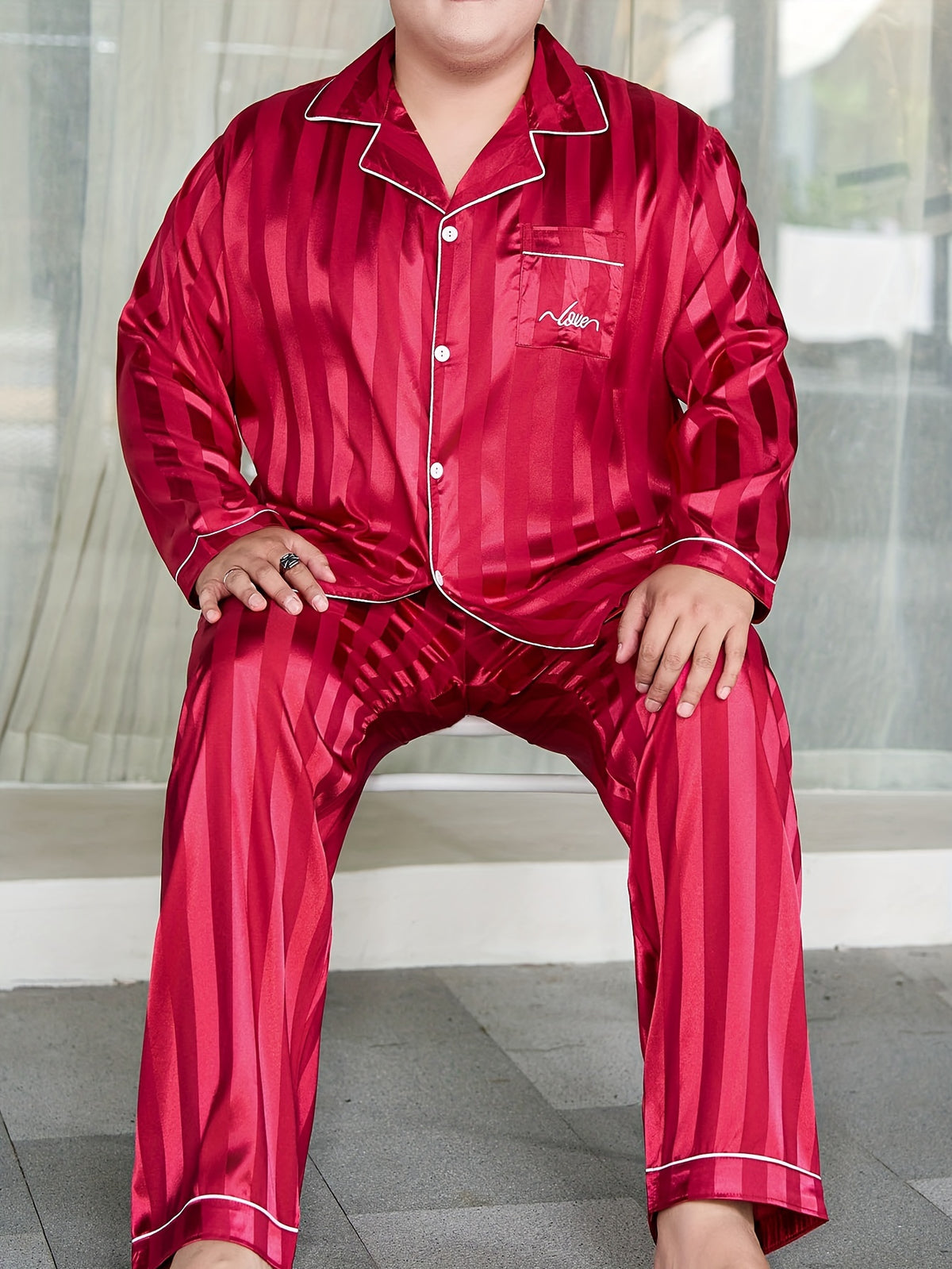 Pyjama décontracté pour homme grande taille en jacquard rayé