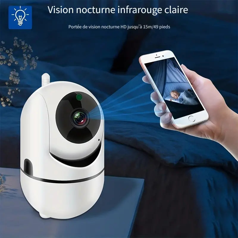 Caméra de Surveillance Wi-Fi HD avec Vision Nocturne Infrarouge – Suivi en Temps Réel sur Smartphone