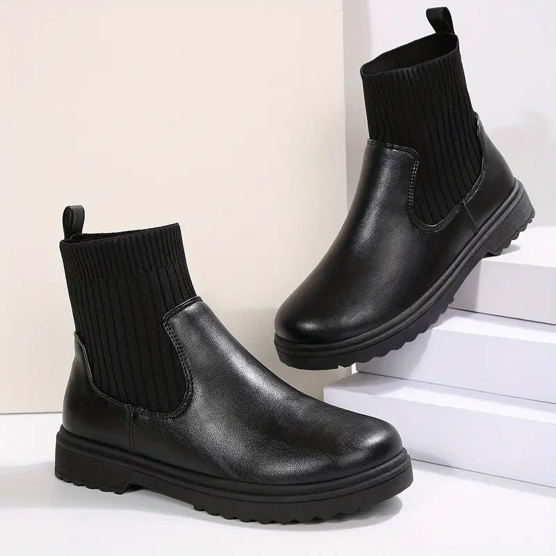Bottines garçon noires sans lacets – Chaussures confortables style mocassins élastiques