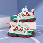 Chaussures de sport fille – Baskets multicolores blanc, vert et rouge avec semelle épaisse tendance