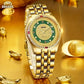Montre homme luxe dorée – Bracelet acier or avec cadran vert et incrustations brillantes