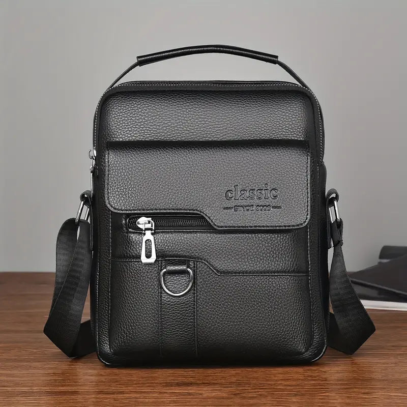 Mallette bandoulière homme en cuir noir Sacoche compacte et élégante pour documents et tablette