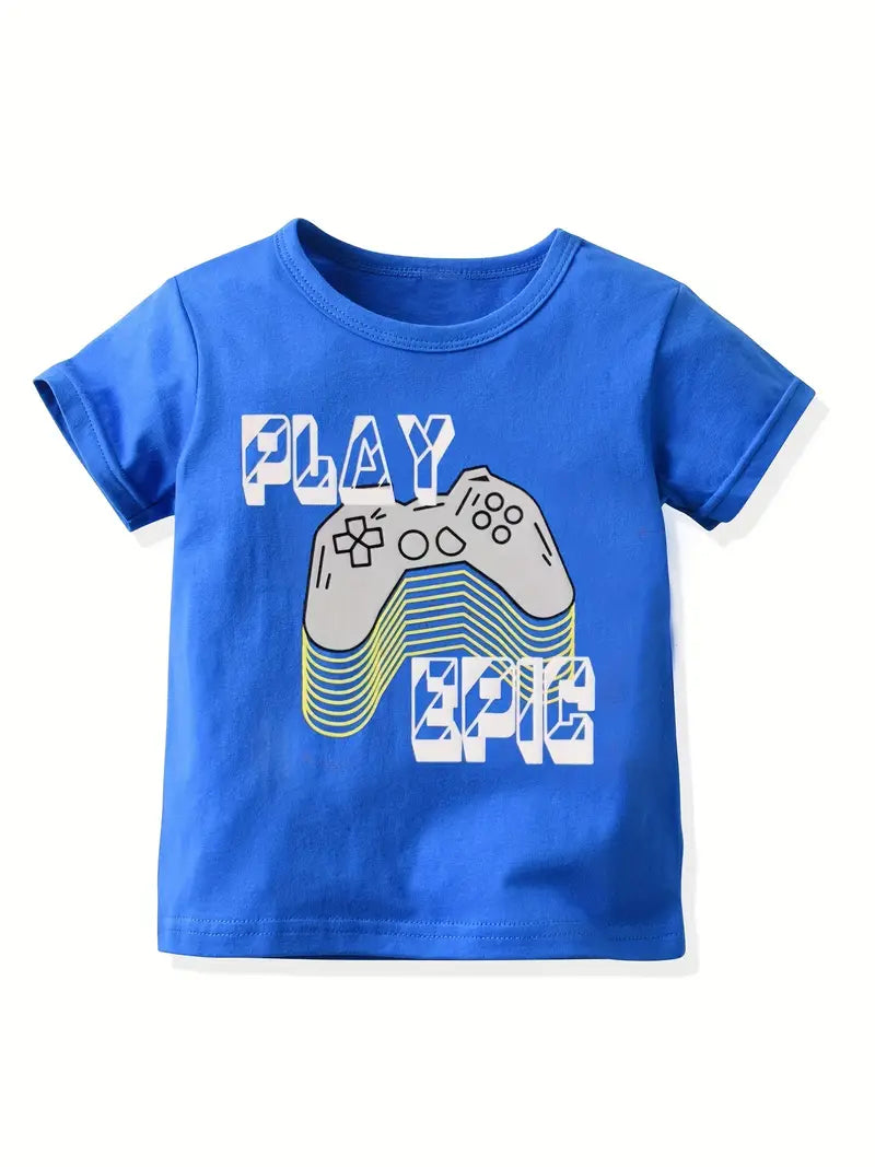 T-shirt gamer garçon – Hauts imprimés manette et slogans gaming tendance
