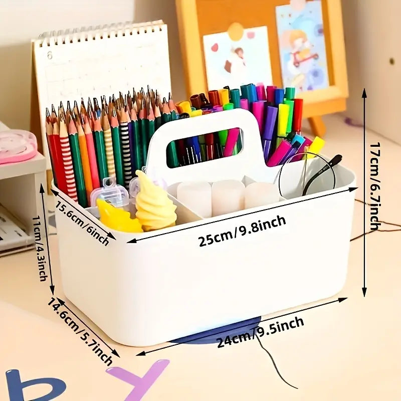 Boîte de Rangement à Compartiments avec Poignée – Organiseur Stylos, Crayons et Fournitures de Bureau