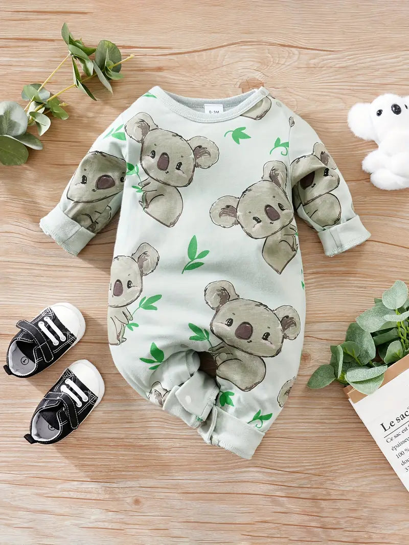 Body Bébé en Coton à Manches Longues – Grenouillère Grise Motif Koala Mignon