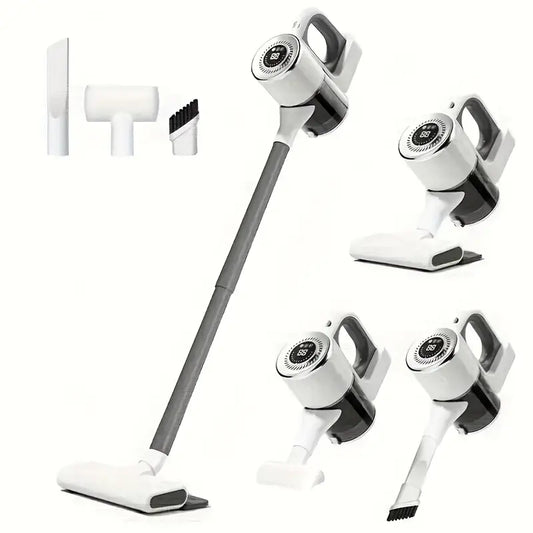Aspirateur Balai Sans Fil 4-en-1 Blanc – Léger, Silencieux et Multifonction avec Accessoires – Idéal pour Sols, Meubles et Voiture