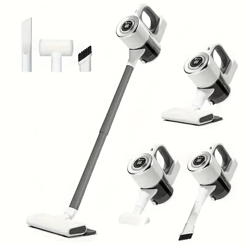 Aspirateur Balai Sans Fil 4-en-1 Blanc – Léger, Silencieux et Multifonction avec Accessoires – Idéal pour Sols, Meubles et Voiture
