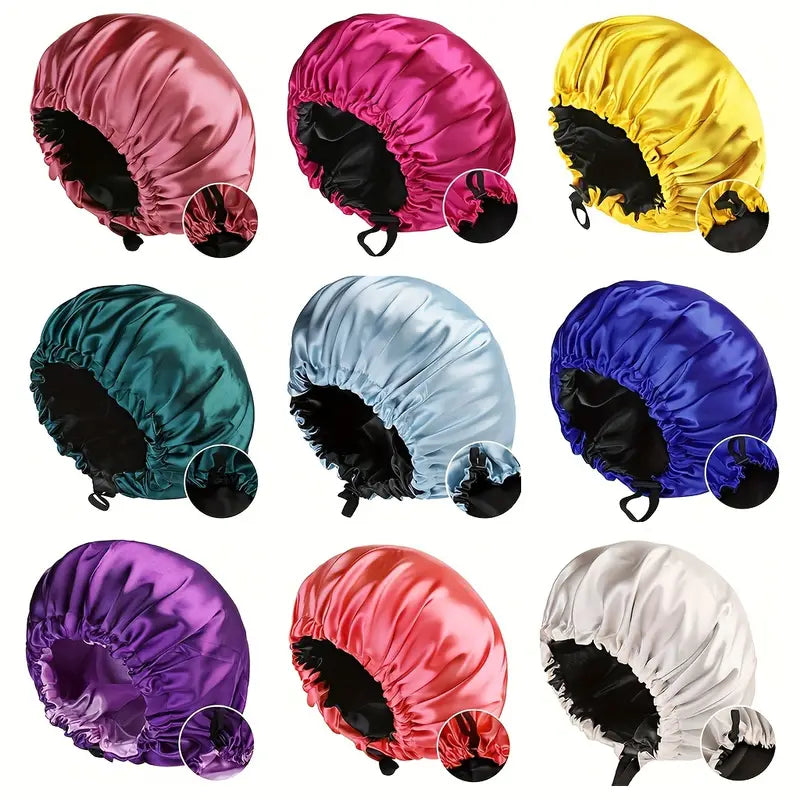 Bonnet de Nuit Réversible en Satin Réglable – Anti-Frisottis, Protection Cheveux Bouclés, Lisses ou Crépus – Confort et Style, Multicolore