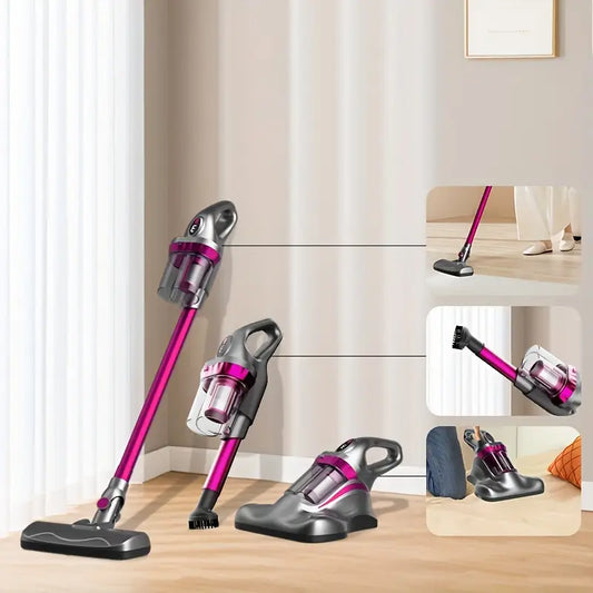 Aspirateur Balai Sans Fil 3-en-1 – Léger, Puissant et Multifonction pour Sols, Tapis et Canapés – Design Rose Métallisé