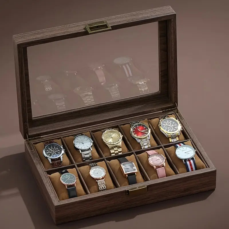 Boîte à montres en bois 3 emplacements – Coffret élégant avec couvercle en verre