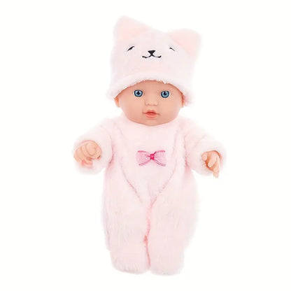 Poupées bébés 20 cm en peluche rose et bleue avec bonnet ours – Jouet doux et réaliste pour enfants