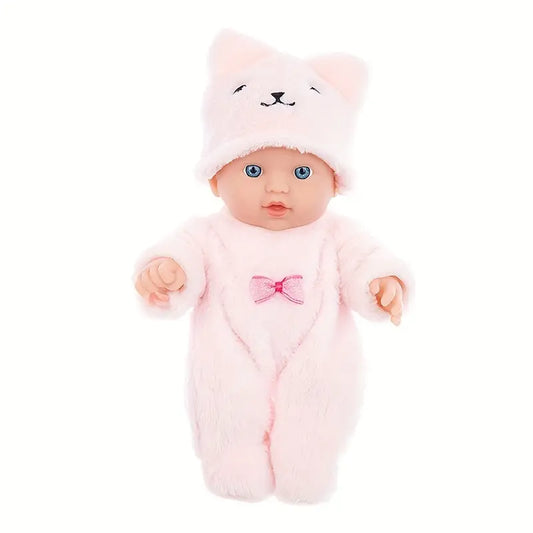 Poupées bébés 20 cm en peluche rose et bleue avec bonnet ours – Jouet doux et réaliste pour enfants