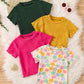 T-shirt Fille Côtelé Manches Courtes – Hauts Enfant Confortables et Tendance en Lot Multicolore