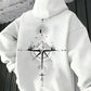 Sweat à capuche homme – Hoodie gris sport avec imprimé boussole & montagne – Style streetwear et confort