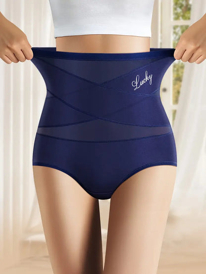 Culotte Gainante Taille Haute Femme – Design Croisé avec Tulle Transparent, Lingerie Sculptante Sexy & Confortable