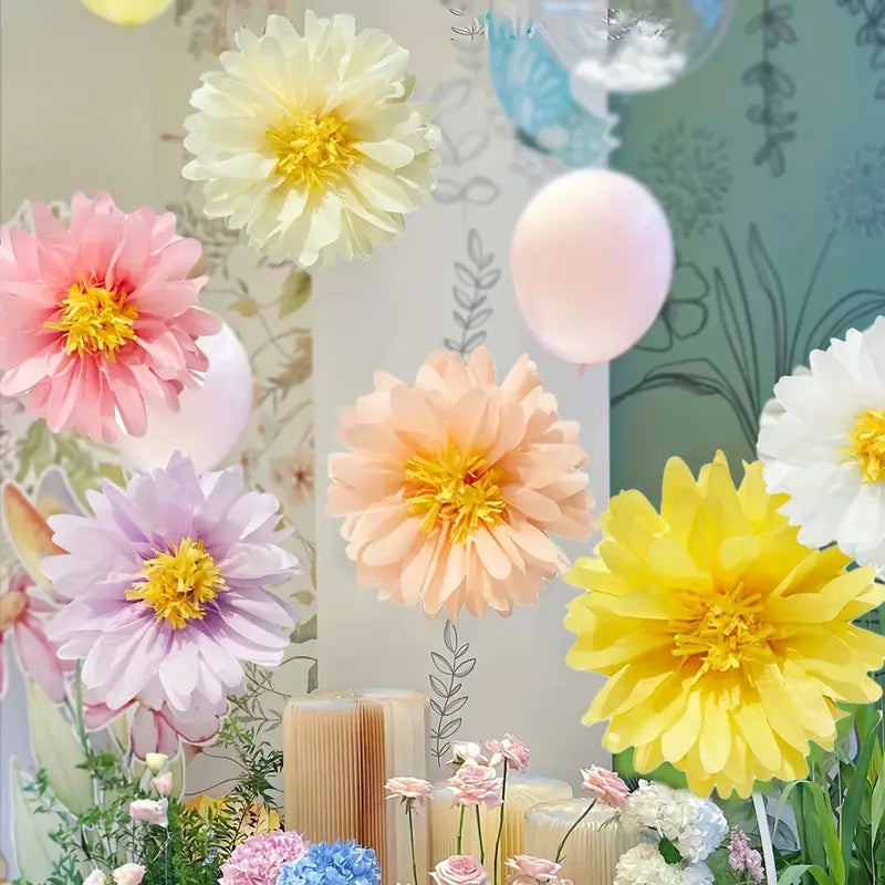 Lot de 12 Fleurs Murales en Papier – Décorations Colorées de 25 cm pour Salle de Classe ou Fête à Thème