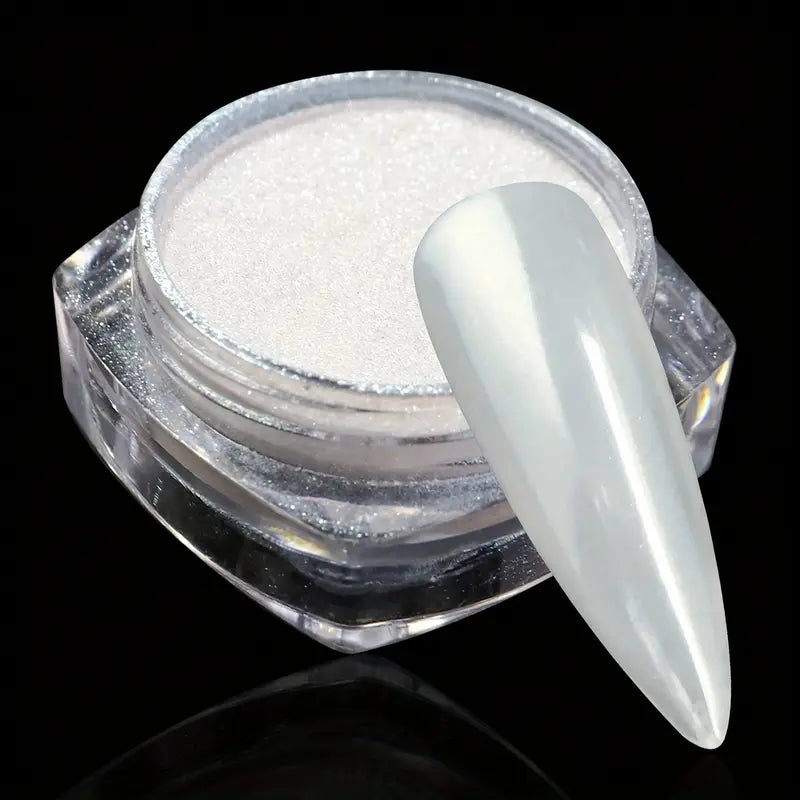 Poudre Effet Nacré Blanc – Vernis en Poudre Ultra Brillant pour Ongles Élégants
