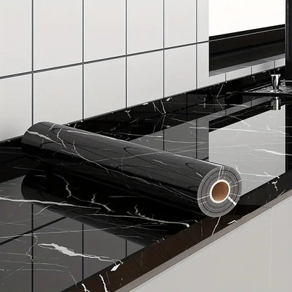 Papier Peint Adhésif Effet Marbre Blanc – Rouleau Étanche et Facile à Poser pour Cuisine, Salle de Bain et Meubles