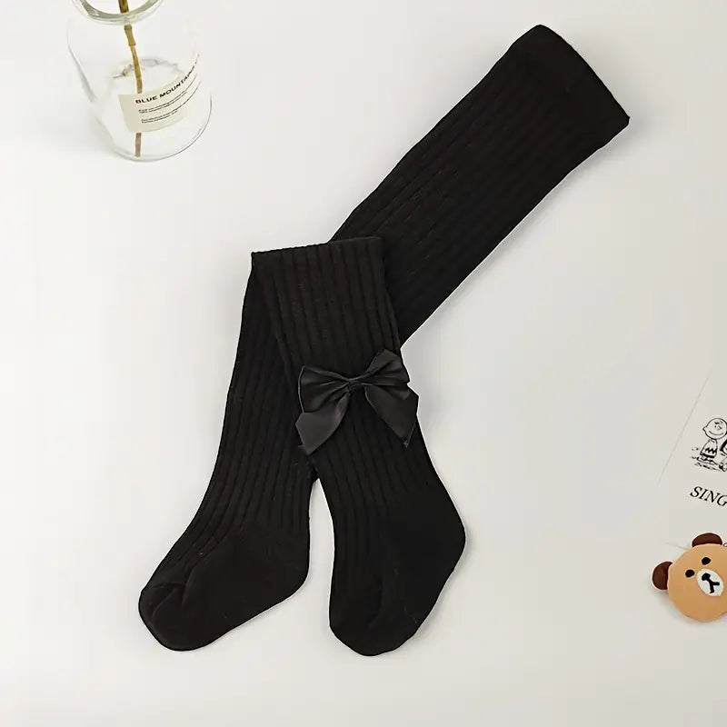 Chaussettes Hautes Fille Noires avec Nœud – Chaussettes Enfant Élégantes et Confortables
