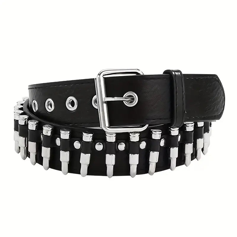 Ceinture Punk Rock Noire avec Rivets Métalliques – Accessoire Mode Gothique et Rock pour Homme et Femme