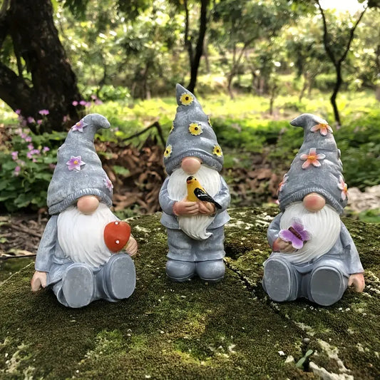 Nain de Jardin avec Oiseau – Sculpture de Jardin Miniature en Résine, Décoration Extérieure Charmante et Originale