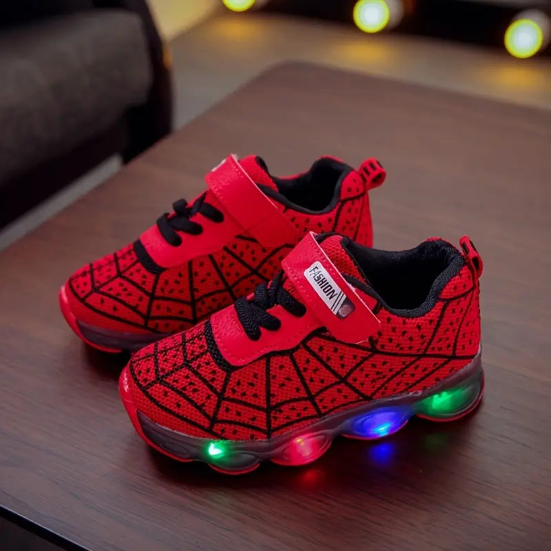 Chaussures bébé garçon lumineuses rouges – Baskets respirantes avec semelle LED et scratch