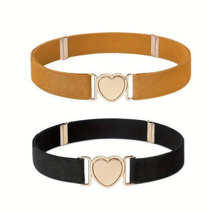 Ceinture Femme Élastique avec Boucle Cœur Dorée, coloris Noir kaki